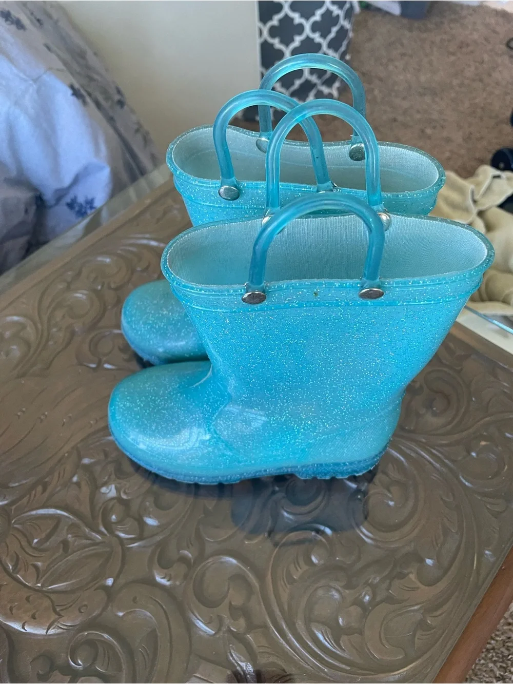 Kids Sparkle Rain Boots in Teal - Comfortable Waterproof Boots